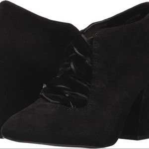 NINE WEST STELLAMARO FAUX SUEDE LACE UP LOW CUT BOOTIE BLACK